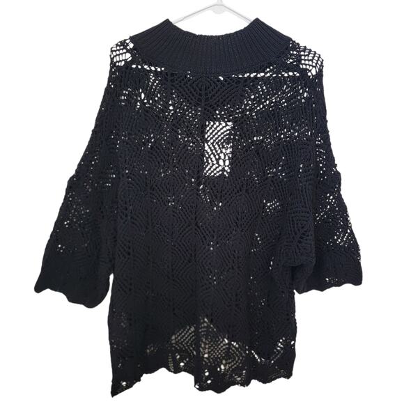 Zara Pointelle Knit Cape Sweater Crochet Top Oversize Small Medium Fisherman NWT - Picture 3 of 9